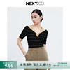 NEXY.CO/奈蔻2024年春季时尚复古海军领条纹短袖套头针织衫女