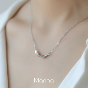 marina925纯银羽毛项链小众，设计感轻奢，锁骨链简约百搭柔美灵动