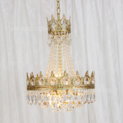 法式复古客厅水晶吊灯全铜餐厅灯 法式中古别墅卧室轻奢黄铜灯具