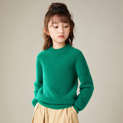 儿童100%羊毛衫半高领女童装秋冬季男童毛衣套头小孩纯色加厚保暖