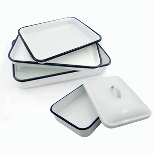 搪瓷托盘加厚带盖白色颜料盘长方形搪瓷方盘实验室用消毒盘子