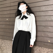 白衬衫女长袖2023年领结，外穿jk韩版学生，上衣百搭叠穿打底春秋外套