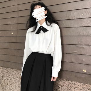 白衬衫女长袖2023年领结外穿jk韩版学生上衣百搭叠穿打底春秋外套