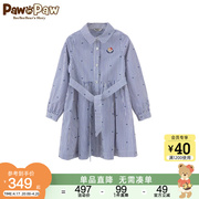 PawinPaw卡通小熊童装2024年春季女童学院风条纹纯棉连衣裙