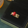 新中式仿南红玛瑙戒指女小众设计复古新年饰品时尚个性开口食指戒