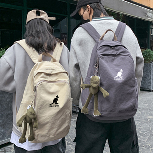 英国袋鼠韩国男女士大容量简约帆布双肩，包户外(包户外)旅行背包学生书包ny