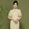 新中式夏季优雅气质名媛，荷叶袖蕾丝，改良式年轻旗袍礼服连衣裙