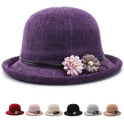 秋冬季帽子女韩版时尚纯色圆顶盆帽时装帽卷沿小礼帽遮阳凉帽女帽