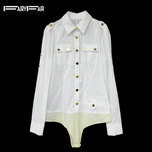 fairyfair白色多口袋帅气连体，职业衬衫高档两穿上衣
