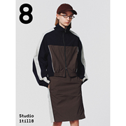 Studio1till8 8 复古撞色拼接夹克后开叉半身裙春夏运动套装女