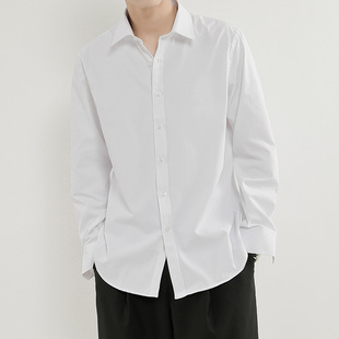 白色衬衫男秋季港风日系，潮流休闲黑色百搭长袖，衬衣宽松外套dk制服