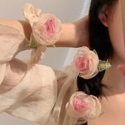 甜美干枯玫瑰花朵发夹，女森系高级感超仙欧根纱，刘海侧边发饰