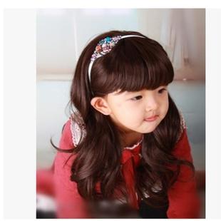 儿童假发女长卷发齐刘海婴幼，儿童摄影拍照相lifa长卷发假发套
