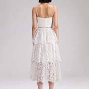 2024春夏越南小众乳白色蕾丝，水钻蝴蝶结吊带长裙，伴娘裙子连衣裙