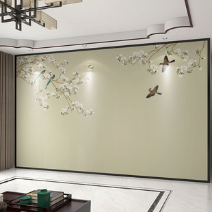 壁纸定制3d立体中式花鸟电视背景墙壁布，卧室墙纸客厅装饰影视壁画
