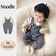 秋装男女宝宝毛线连体衣，可爱假两件条纹，拼接针织哈衣婴童毛衣爬服