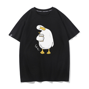 柯尔鸭大白鸭子和奶茶图案，印花衣服夏季纯棉，短袖t恤男打底衫