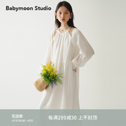 babymoon假两件镂空白色连衣裙，2024长款宽松法式裙子女春夏