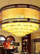 现代中式吊灯茶楼酒店，大厅祥云灯客餐厅，实木羊皮大吊灯木艺吸顶灯
