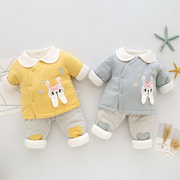 新生婴儿衣服秋冬套装0一6月夹棉洋气公主初，生女棉衣男宝宝两件套