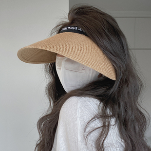 拉菲草帽子女夏季防晒帽防紫外线，大帽檐遮脸太阳帽，沙滩帽遮阳草帽
