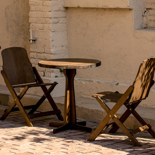 复古实木方桌圆桌子，折叠靠背椅客厅阳台，小户型家用餐桌咖啡桌茶几
