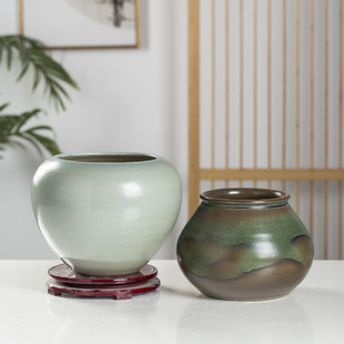 景德镇手工陶瓷花盆，多肉植物透气陶罐新中式，复古室内创意
