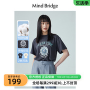 Mind Bridge短袖印花女士宽松t恤2023夏季休闲潮流圆领上衣