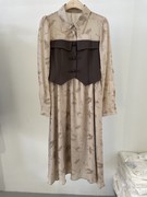 法式女装小清新复古连衣裙2023秋季气质文艺范假两件优雅裙子