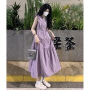 紫色小飞袖温柔风连衣裙夏季女2023蓬蓬裙法式高级感奶甜裙子