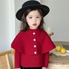 韩系女童红色毛衣2024儿童，假两件斗篷上衣女，宝宝可爱针织衫潮