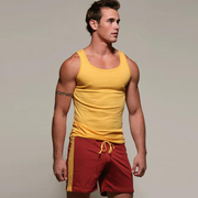 定制夏季男士黄色背心纯棉健身运动上衣本命内衣圆领修身打底