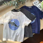 男童短袖T恤鲨鱼外贸童装夏季2023潮儿童宽松圆领上衣中大童半袖9