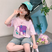 女童夏装短袖t恤2024韩版洋气儿童夏季小女孩半袖体恤上衣潮