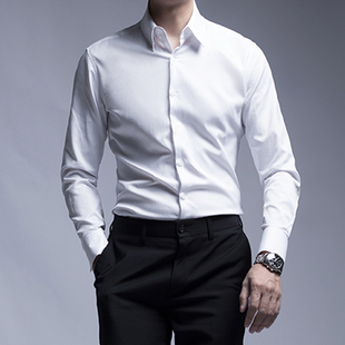 高领高级菱格纹白衬衫，长袖短袖浅蓝