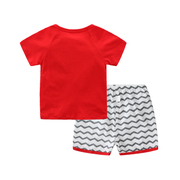 红色婴儿夏装两件套男孩薄款宝宝，短袖t恤套装，男女童分体童装纯棉