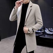 韩版风衣男士秋冬季中长款帅气毛呢子(毛呢子)大衣，英伦外套男衣服