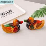 可爱韩式鸳鸯木质手绘彩色鸭子摆件装饰品室内卧室房间摆设结婚