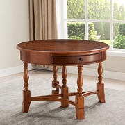 美式实木餐桌椅组合4人6人圆形餐桌简约小户型，折叠饭桌复古餐台