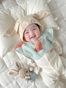 婴儿竹棉纱布口水巾新生儿，防吐奶巾，360度花朵宝宝围嘴超柔软围兜