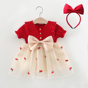 女童连衣裙夏季儿童婴儿，公主裙子女宝宝，周岁礼服一岁女孩红色洋气