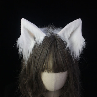 原创设计手作白色兽耳可爱毛绒黑色动物耳朵cos狐狸耳对夹kc发箍