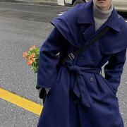韩国版男装，东大门秋冬学生可拆卸斗篷，长款呢料大衣外套