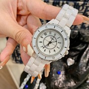 白色陶瓷表盘气质士手表表，潮流时尚蒂米妮韩版陶瓷表带女