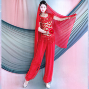 印度舞民族舞秧歌舞新疆舞，肚皮舞服舞台61儿童，表演服红色亮点套装