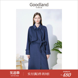 goodland美地女装冬季含桑蚕丝山羊绒羊毛双面呢大衣