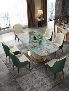 高端大理石餐桌长方形家用小户型现代简约轻奢餐桌椅组合饭桌晶石