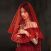 红盖头新娘红色头纱结婚纱礼服，秀禾服中式复古风纱短款蕾丝旅