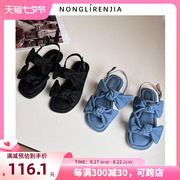 弄里人佳大码女鞋41-43凉鞋，夏平底(夏平底)甜美风蝴蝶结4042加宽胖脚
