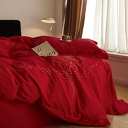 新疆长绒全棉婚庆，四件套纯棉结婚床上用品，大红色新婚刺绣被套床单